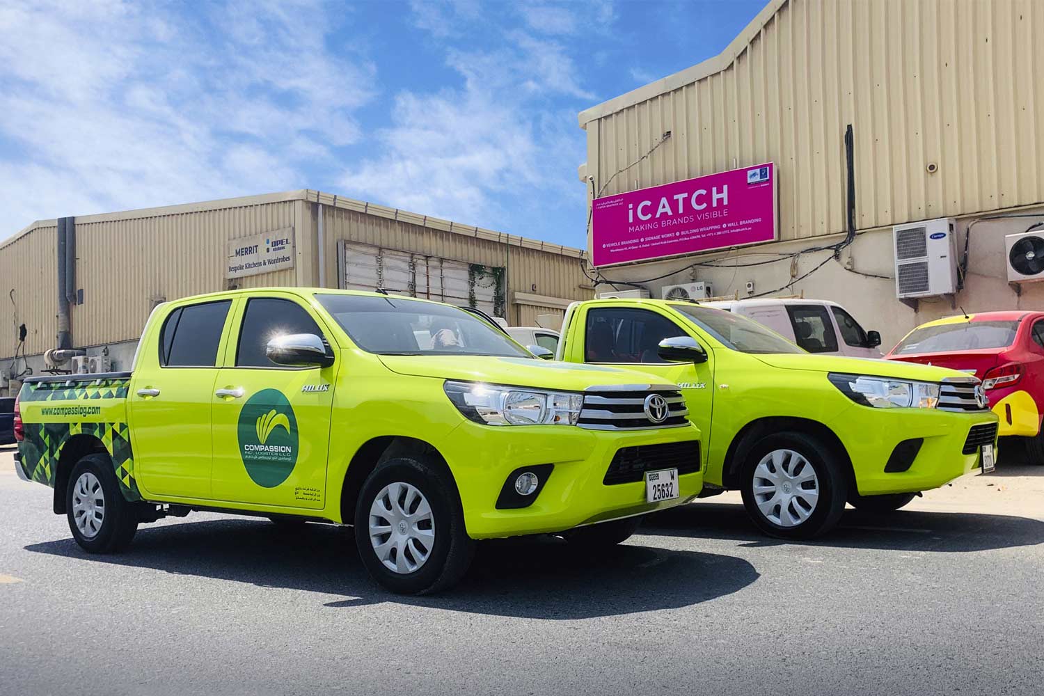 Car logo branding done by iCatch vehicle branding in Dubai