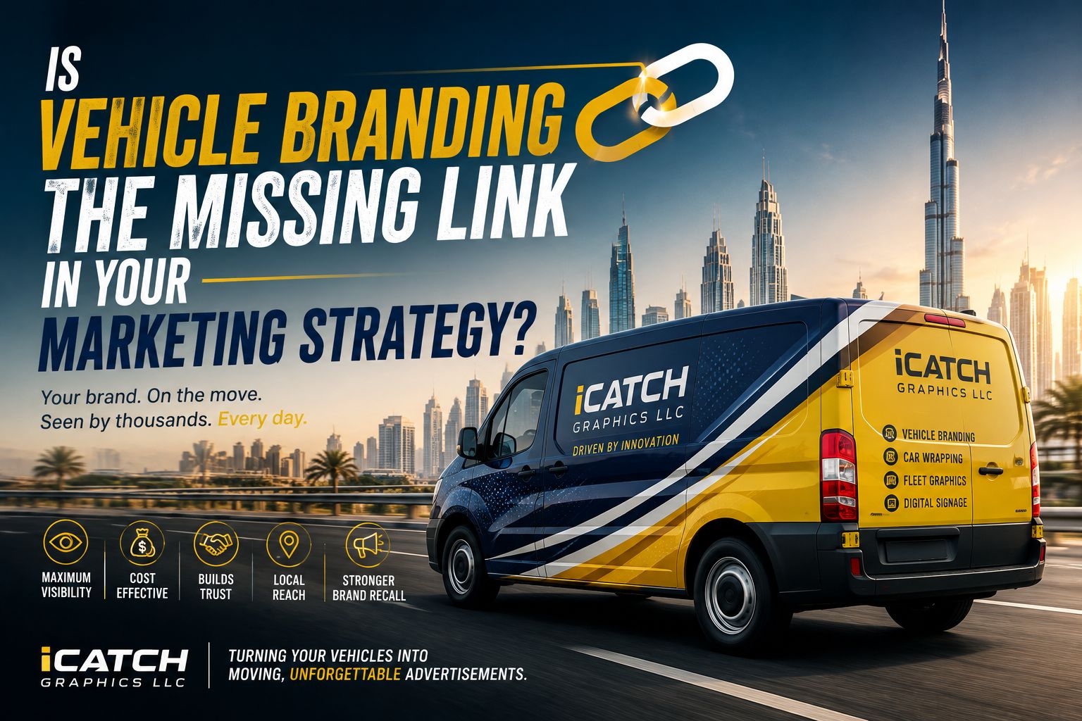 Vehicle branding in Dubai as a moving marketing advertisement