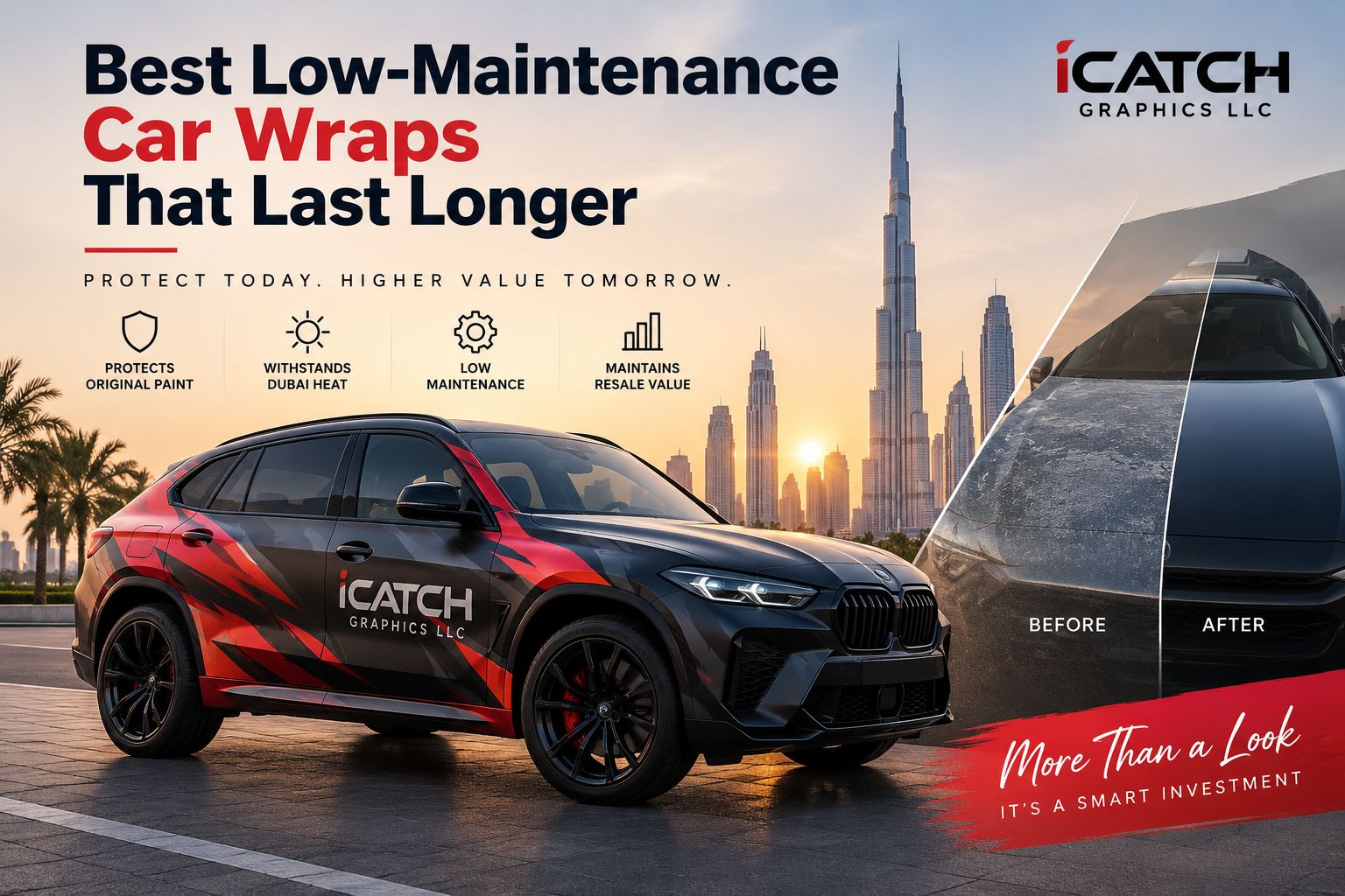 Low-maintenance and long-lasting car wrap in Dubai by iCatch Graphics